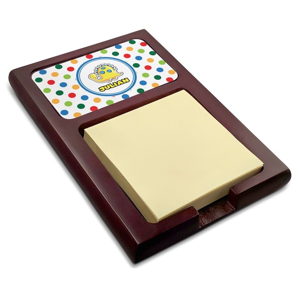 Custom Dots & Dinosaur Red Mahogany Sticky Note Holder (Personalized)