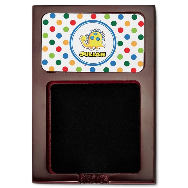 Dots & Dinosaur Red Mahogany Sticky Note Holder - Flat