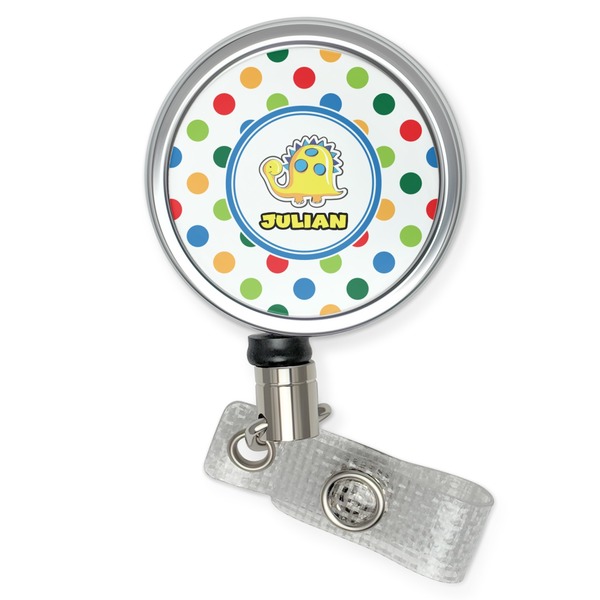 Custom Dots & Dinosaur Retractable Badge Reel (Personalized)