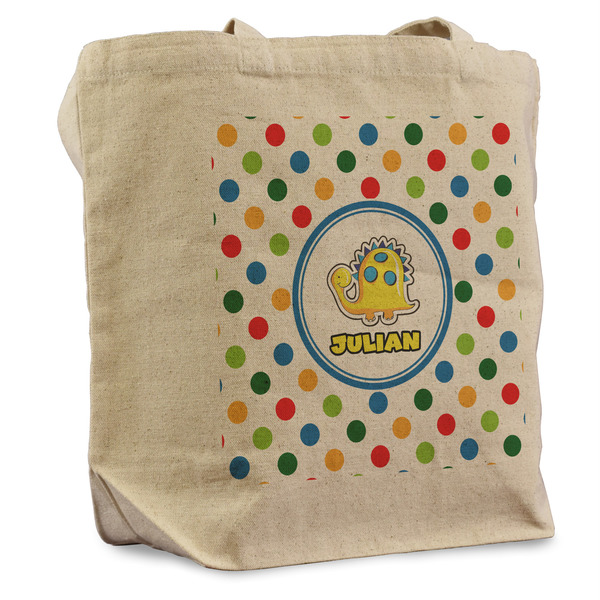 Custom Dots & Dinosaur Reusable Cotton Grocery Bag (Personalized)