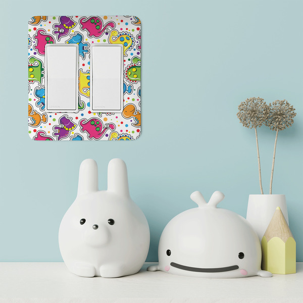 Dots & Dinosaur Rocker Light Switch Covers - Double - IN CONTEXT