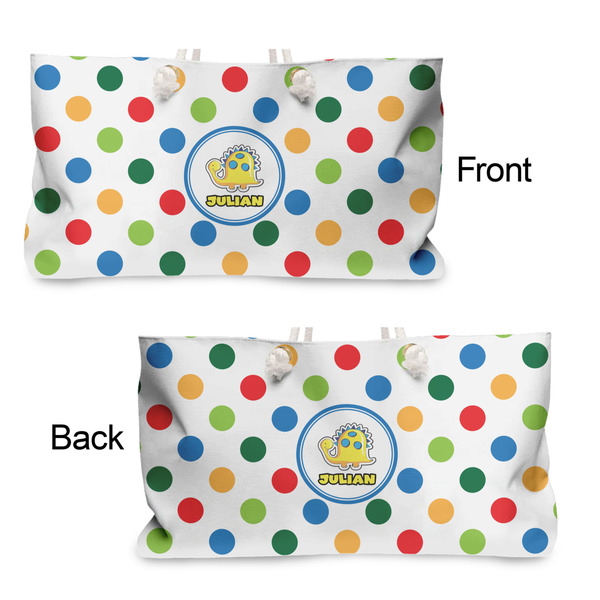 Dots & Dinosaur Large Rope Tote - From & Back View
