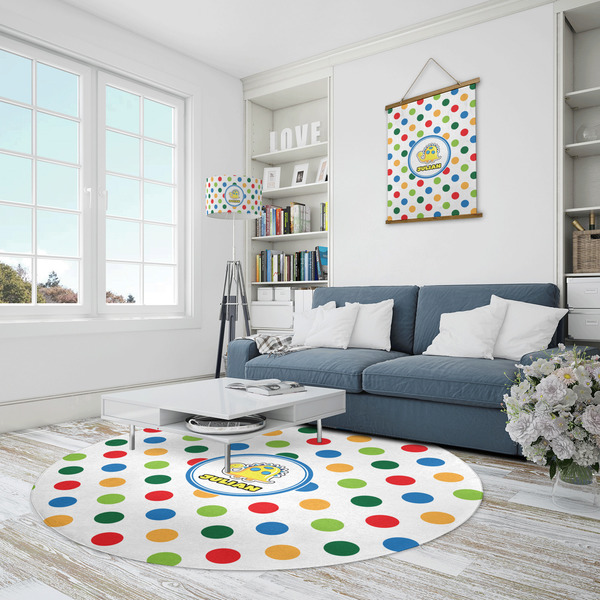 Dots & Dinosaur Round Area Rug - IN CONTEXT