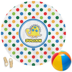 Dots & Dinosaur Round Beach Towel (Personalized)