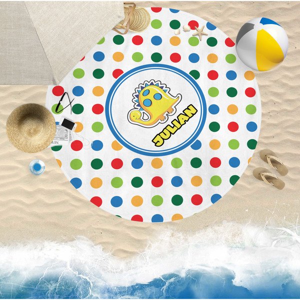 Dots & Dinosaur Round Beach Towel Lifestyle
