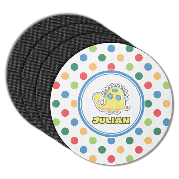 Custom Dots & Dinosaur Round Rubber Backed Coasters - Set of 4 (Personalized)
