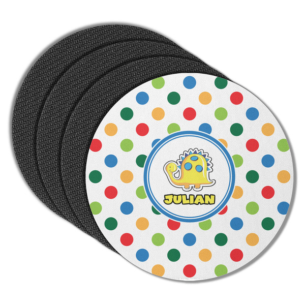 Custom Dots & Dinosaur Round Rubber Backed Coasters - Set of 4 (Personalized)