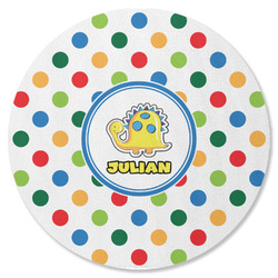 Dots & Dinosaur Round Rubber Backed Coaster (Personalized)