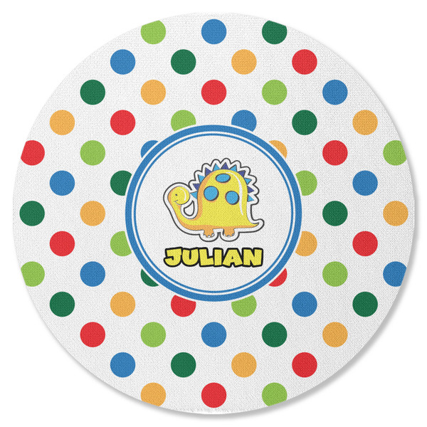Dots & Dinosaur Round Coaster Rubber Back - Single