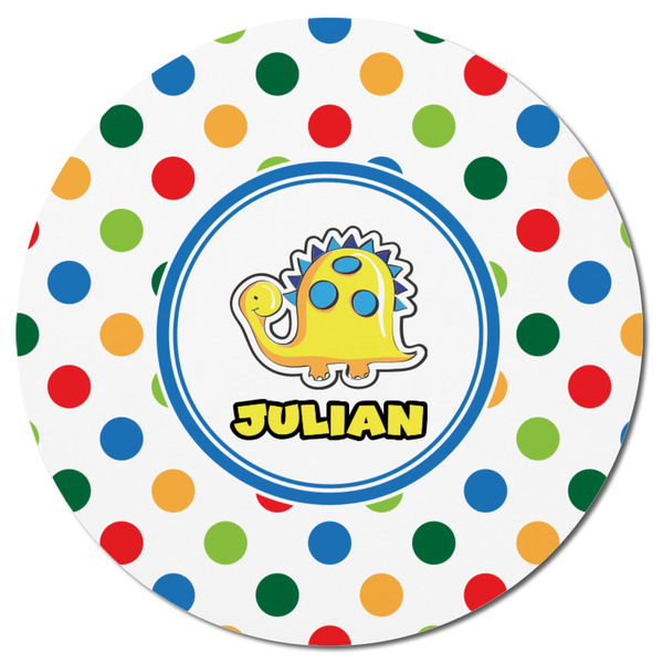 Dots & Dinosaur Round Fridge Magnet - FRONT