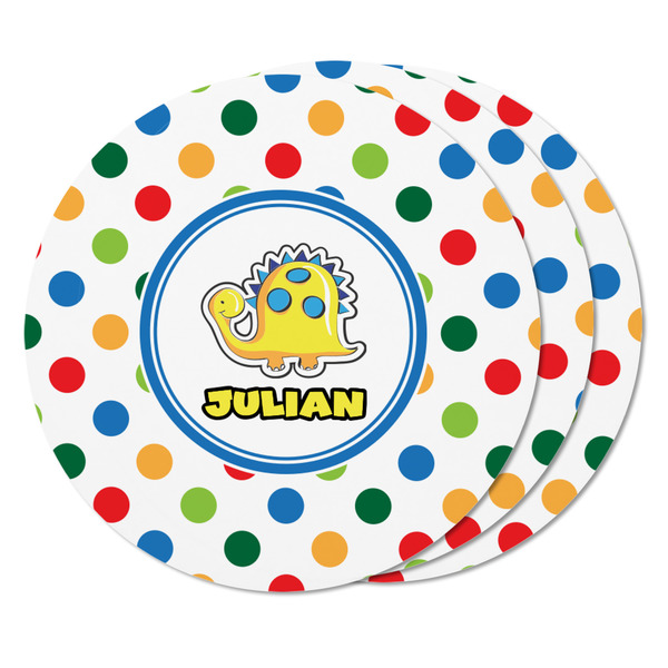 Dots & Dinosaur Round Fridge Magnet - THREE