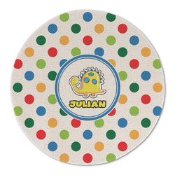 Dots & Dinosaur Round Linen Placemat - Single Sided (Personalized)