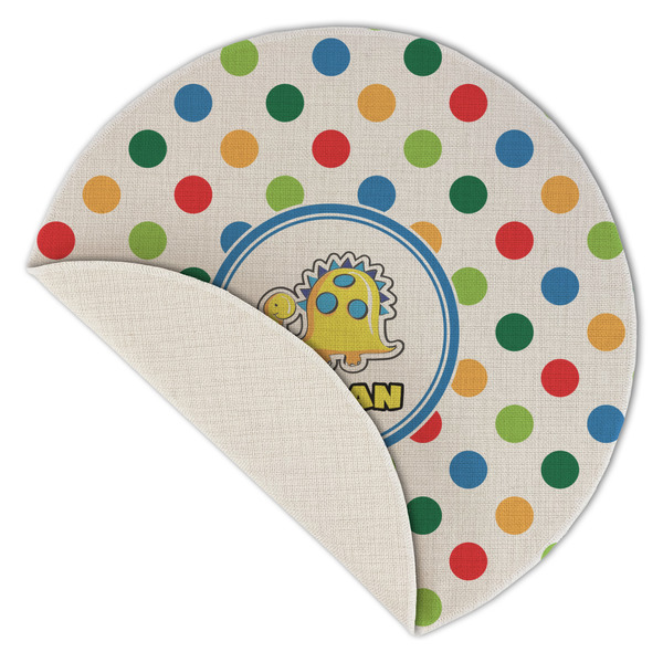 Dots & Dinosaur Round Linen Placemats - Front (folded corner single sided)