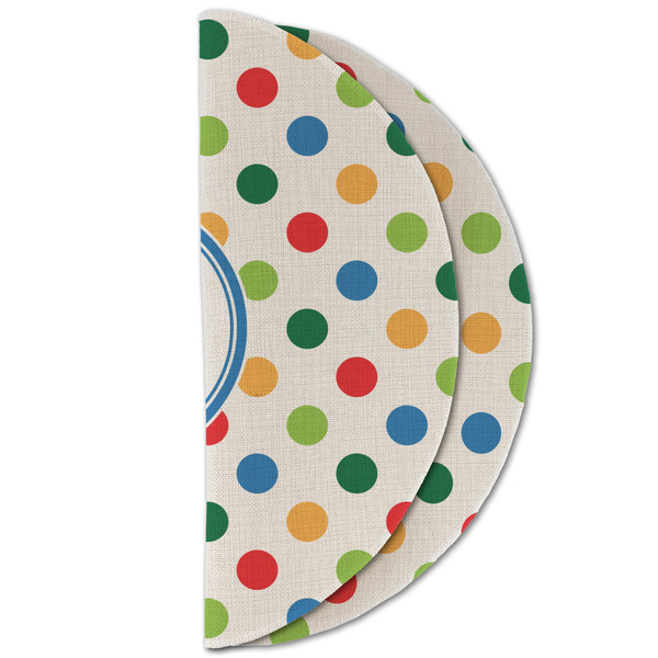 Dots & Dinosaur Round Linen Placemats - HALF FOLDED (double sided)