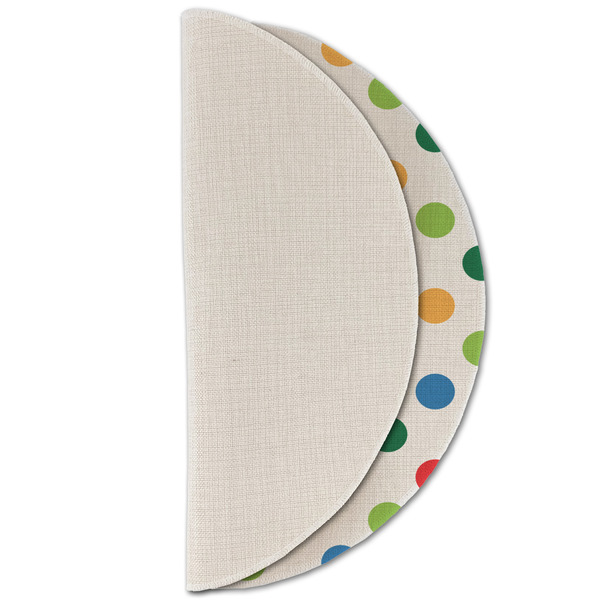 Dots & Dinosaur Round Linen Placemats - HALF FOLDED (single sided)