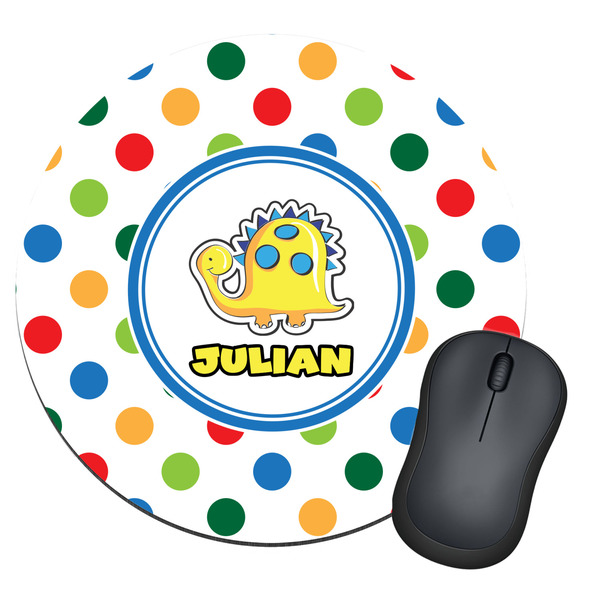 Custom Dots & Dinosaur Round Mouse Pad (Personalized)