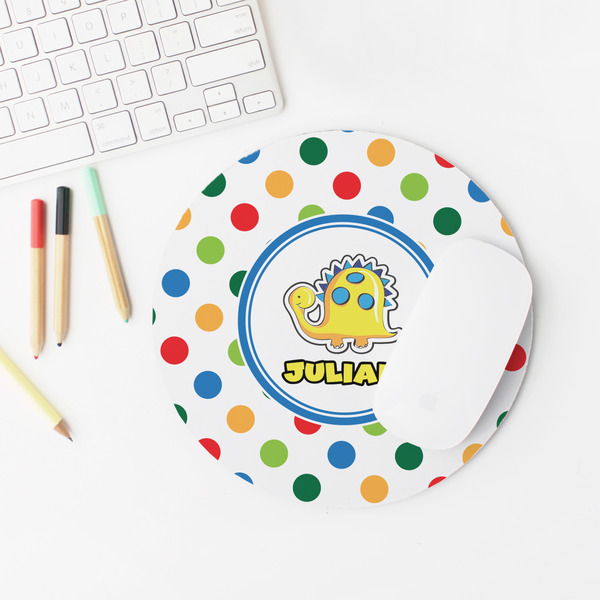 Dots & Dinosaur Round Mousepad - LIFESTYLE 2