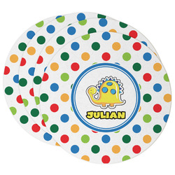 Dots & Dinosaur Round Paper Coasters w/ Name or Text