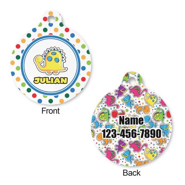 Dots & Dinosaur Round Pet ID Tag - Large - Approval