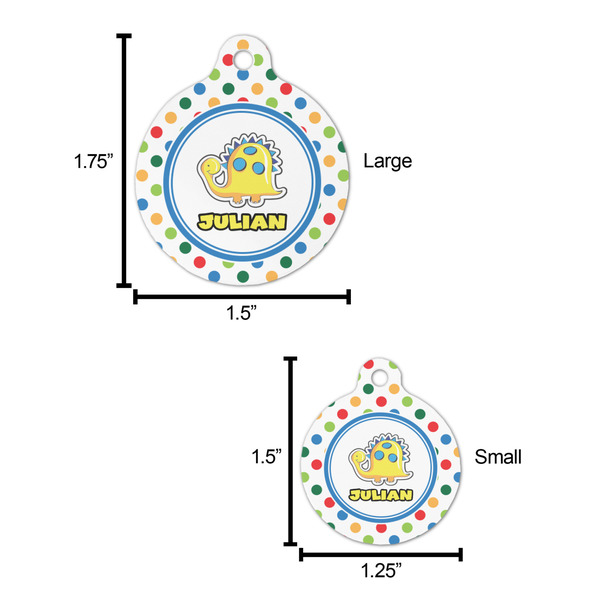 Dots & Dinosaur Round Pet ID Tag - Large - Comparison Scale
