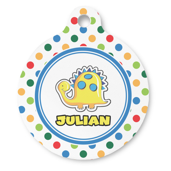 Custom Dots & Dinosaur Round Pet ID Tag (Personalized)