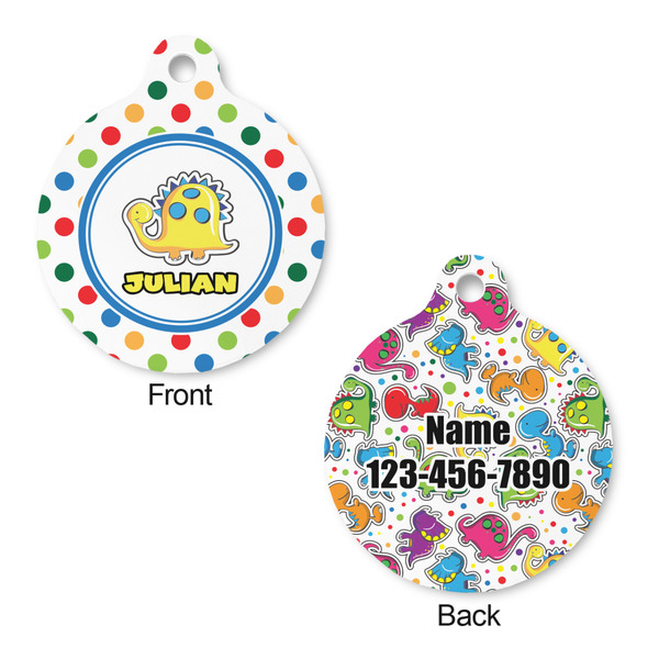Dots & Dinosaur Round Pet Tag - Front & Back