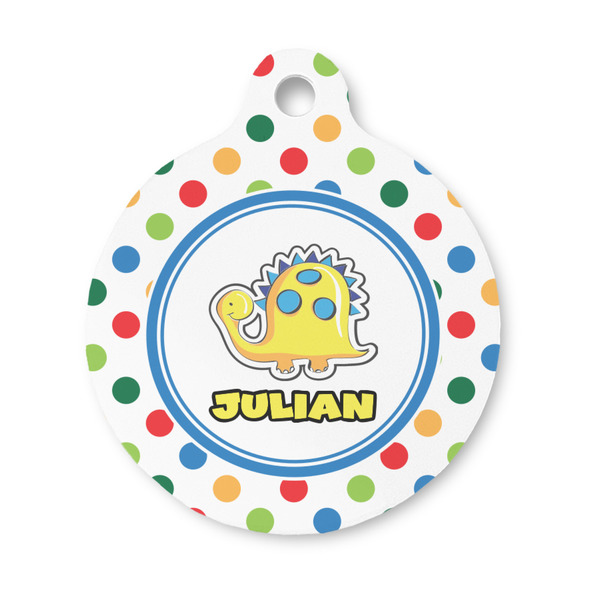 Custom Dots & Dinosaur Round Pet ID Tag - Small (Personalized)