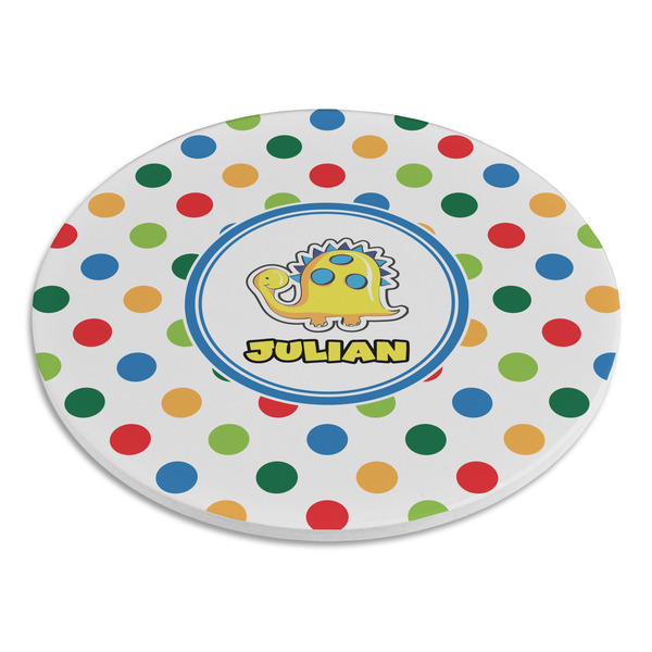 Dots & Dinosaur Round Stone Trivet - Angle View