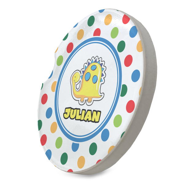 Dots & Dinosaur Sandstone Car Coaster - STANDING ANGLE