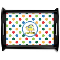 Dots & Dinosaur Black Wooden Tray - Large (Personalized)