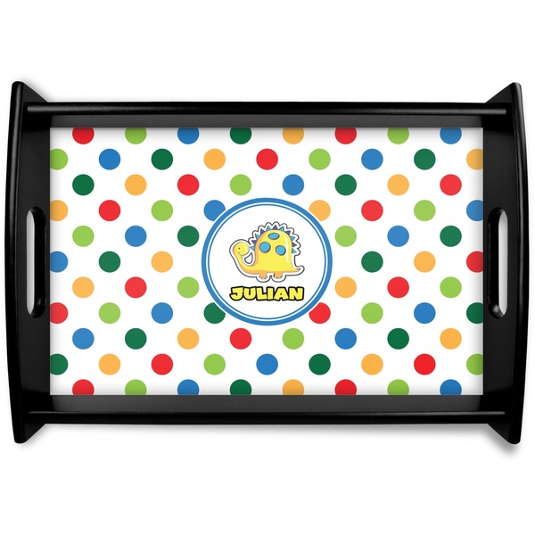 Custom Dots & Dinosaur Black Wooden Tray - Small (Personalized)