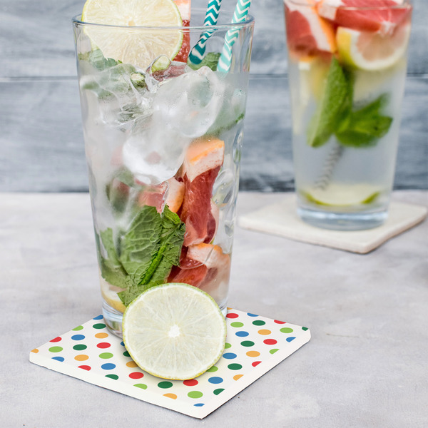 Dots & Dinosaur Set of 4 Stone Coasters - In Context View