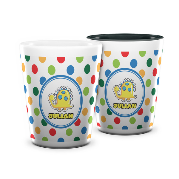 Custom Dots & Dinosaur Ceramic Shot Glass - 1.5 oz (Personalized)