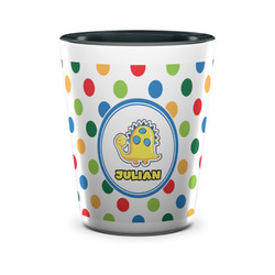 Dots & Dinosaur Ceramic Shot Glass - 1.5 oz - Two Tone - Set of 4 (Personalized)
