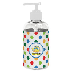 Dots & Dinosaur Plastic Soap / Lotion Dispenser (8 oz - Small - White) (Personalized)