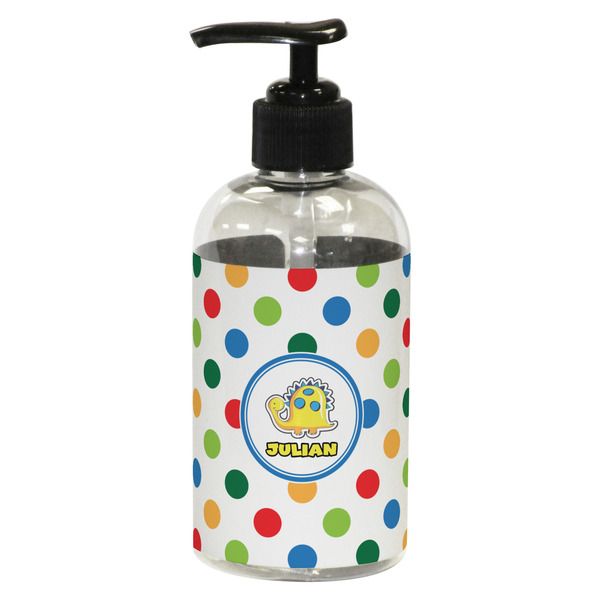 Custom Dots & Dinosaur Plastic Soap / Lotion Dispenser (8 oz - Small - Black) (Personalized)