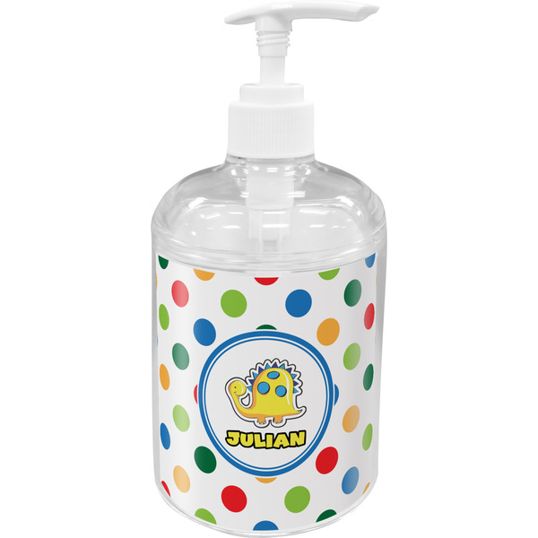Custom Dots & Dinosaur Acrylic Soap & Lotion Bottle (Personalized)