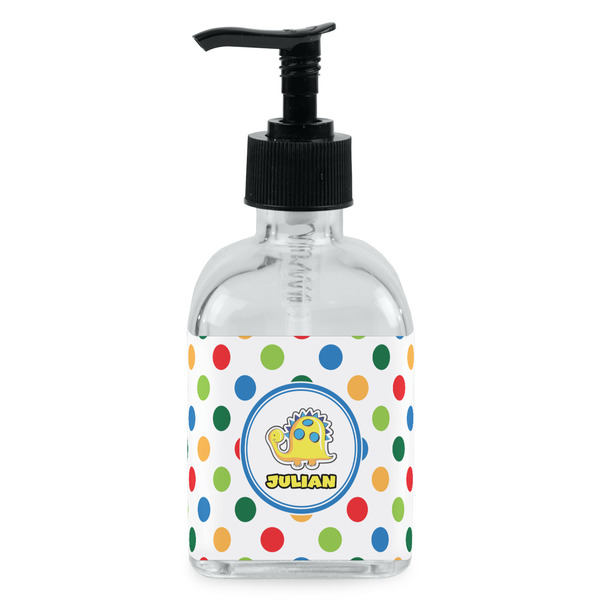 Custom Dots & Dinosaur Glass Soap & Lotion Bottle - Single Bottle (Personalized)