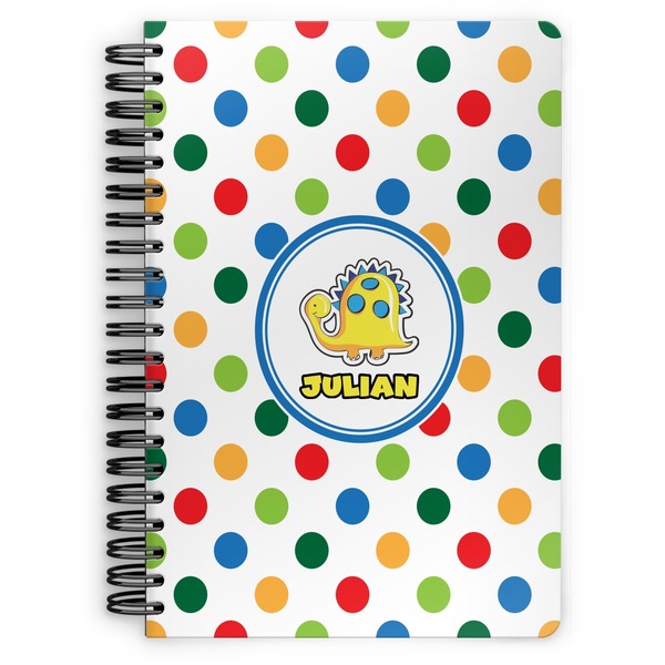 Custom Dots & Dinosaur Spiral Notebook - 7x10 w/ Name or Text