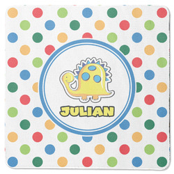 Dots & Dinosaur Square Rubber Backed Coaster (Personalized)
