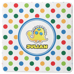 Dots & Dinosaur Square Rubber Backed Coaster (Personalized)