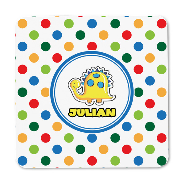 Dots & Dinosaur Square Fridge Magnet - FRONT