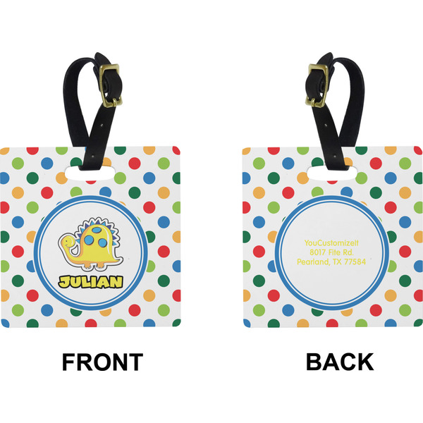Dots & Dinosaur Square Luggage Tag (Front + Back)