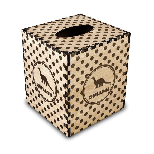 Custom Dots & Dinosaur Wood Tissue Box Cover (Personalized)
