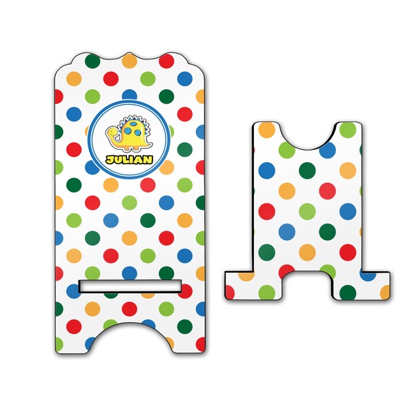 Dots & Dinosaur Stylized Phone Stand - Front & Back - Large