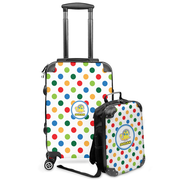 Custom Dots & Dinosaur Kids 2-Piece Luggage Set - Suitcase & Backpack (Personalized)