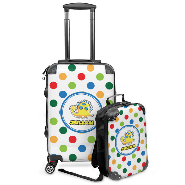 Custom Dots & Dinosaur Kids 2-Piece Luggage Set - Suitcase & Backpack (Personalized)