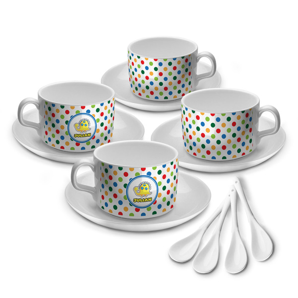 Custom Dots & Dinosaur Tea Cup - Set of 4 (Personalized)