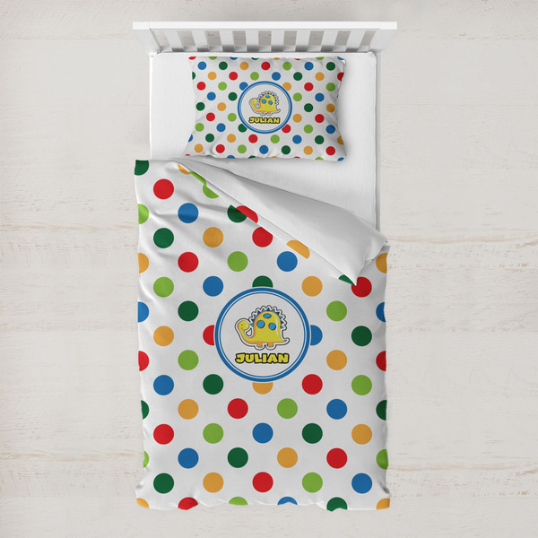 Custom Dots & Dinosaur Toddler Bedding w/ Name or Text