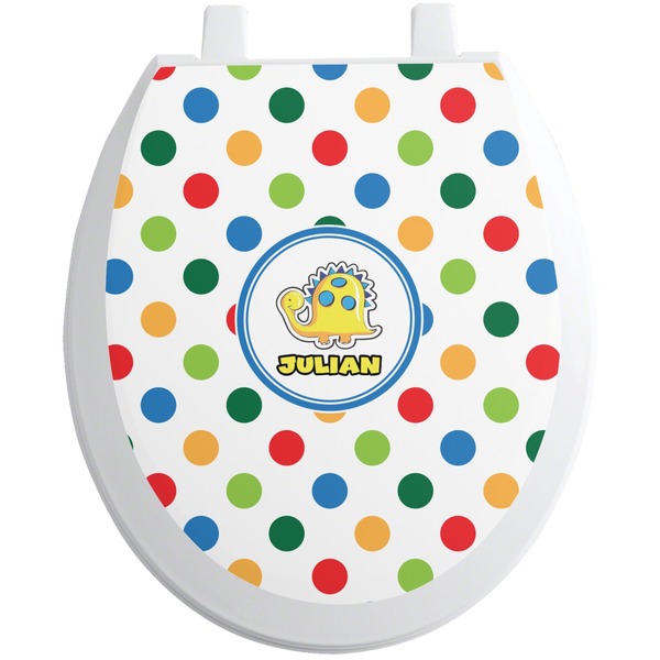 Custom Dots & Dinosaur Toilet Seat Decal (Personalized)